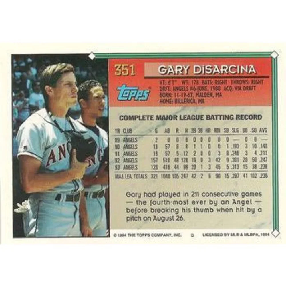 1994 Topps Gary DiSarcina # 351 California Angels